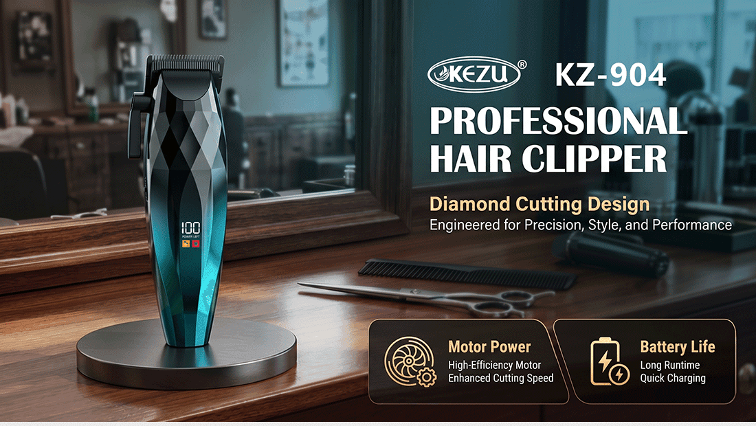 KEZU KZ-904 Professional Cordless Hair Clipper - Diamond-Cut Gold Edition, IPX7 Waterproof, 6800 RPM High-Torque Motor for Men's Grooming 