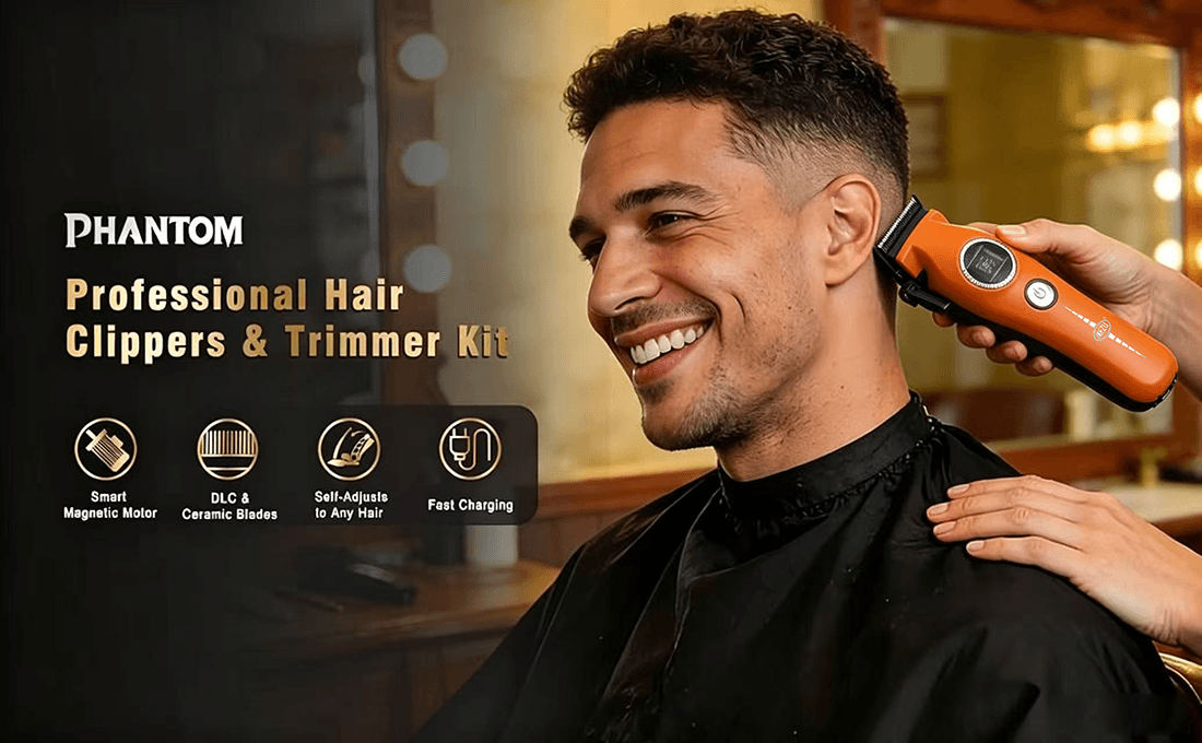 KEZU Professional Hair Clipper Set - Brushless Motor, DLC Coated Blades, IPX7 Waterproof Cordless Barber Trimmer Kit with Charging Base & Guards